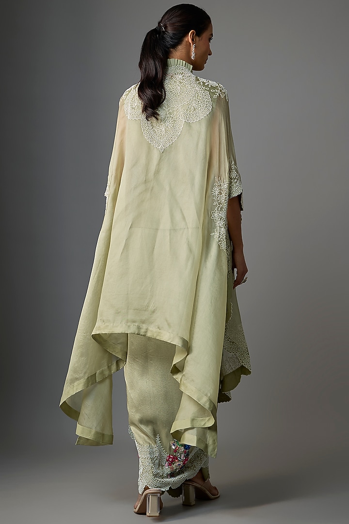 Green Silk & Organza Thread Embroidered Butterfly Cape Set by Minaxi Dadoo at Pernia's Pop Up Shop