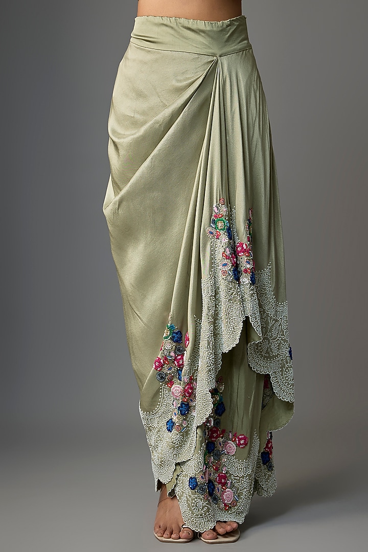 Green Silk & Organza Thread Embroidered Butterfly Cape Set by Minaxi Dadoo at Pernia's Pop Up Shop