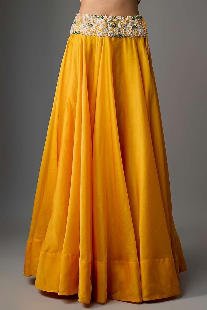 Yellow Chanderi & Organza Embroidered Bridal Lehenga Set by Minaxi Dadoo at Pernia's Pop Up Shop