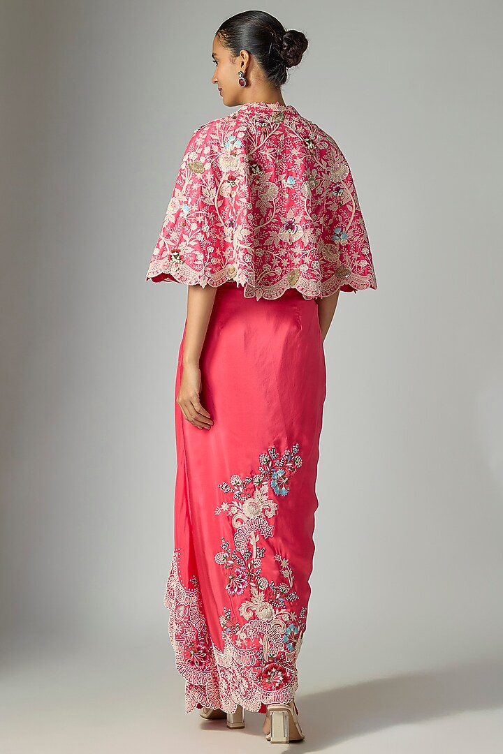 Pink Dupion Silk Embroidered Pick-Up Skirt Set by Minaxi Dadoo at Pernia's Pop Up Shop