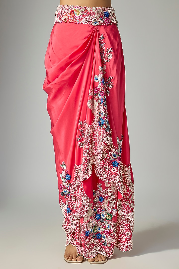 Pink Dupion Silk Embroidered Pick-Up Skirt Set by Minaxi Dadoo at Pernia's Pop Up Shop