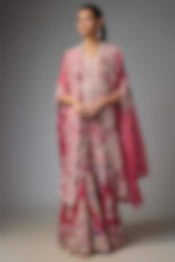 Red Silk & Organza Embroidered Gharara Set by Minaxi Dadoo at Pernia's Pop Up Shop