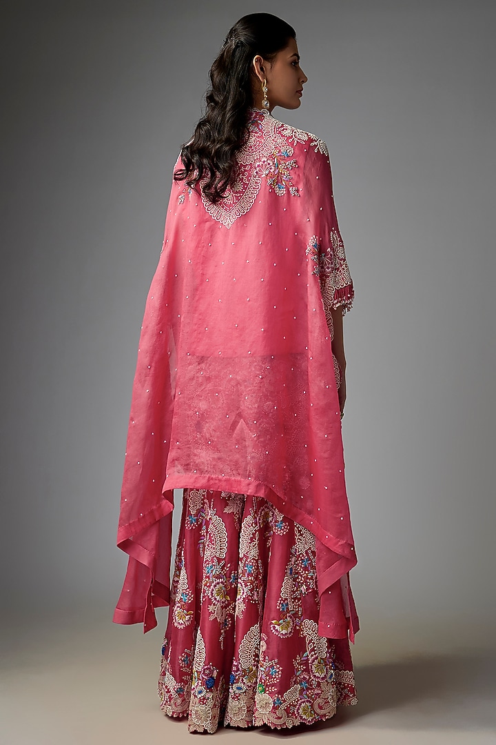 Red Silk & Organza Embroidered Gharara Set by Minaxi Dadoo at Pernia's Pop Up Shop