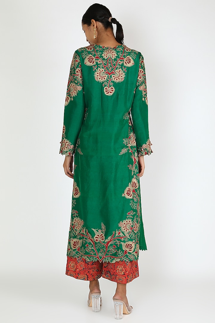 Bottle Green Embroidered Kurta Set by Minaxi Dadoo at Pernia's Pop Up Shop