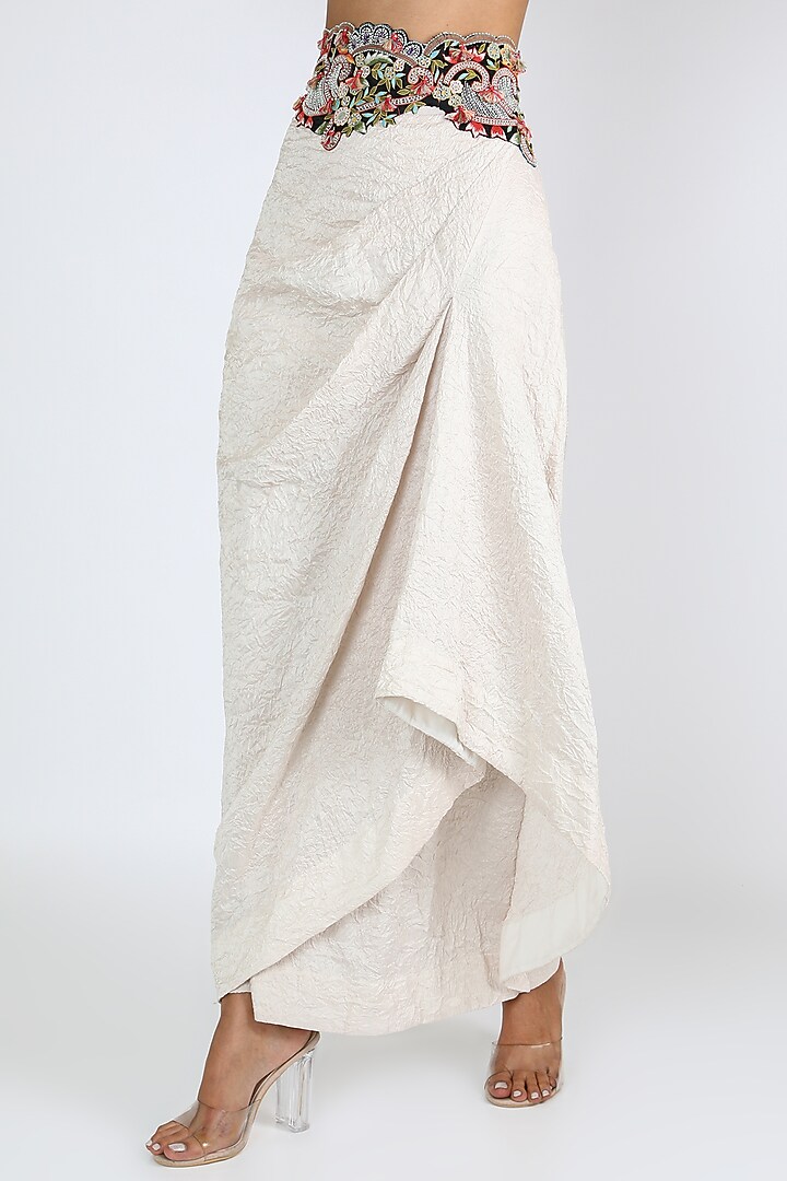 Red & Ivory Embroidered Cape Set by Minaxi Dadoo at Pernia's Pop Up Shop
