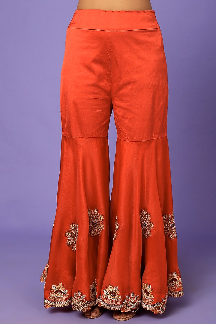 Rust Orange Dupion Silk & Organza Embroidered Cape Set by Minaxi Dadoo at Pernia's Pop Up Shop