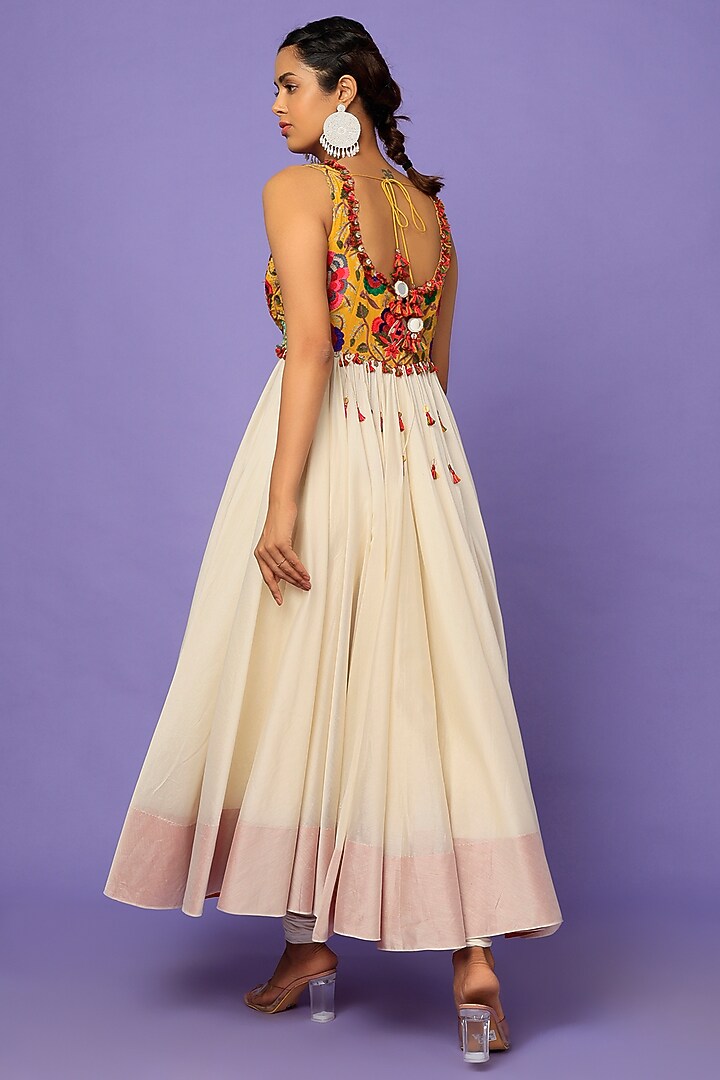 Ivory Chanderi Embroidered Bridal Anarkali Set by Minaxi Dadoo at Pernia's Pop Up Shop