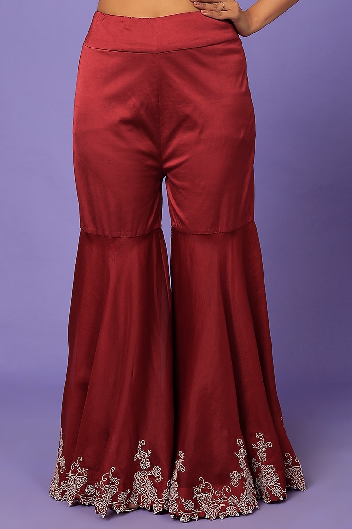 Maroon Dupion Silk Gharara Set by Minaxi Dadoo at Pernia's Pop Up Shop