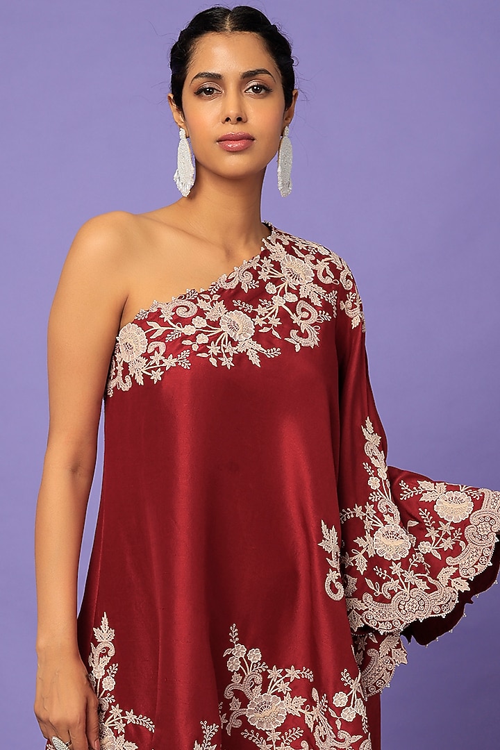 Maroon Dupion Silk Gharara Set by Minaxi Dadoo at Pernia's Pop Up Shop