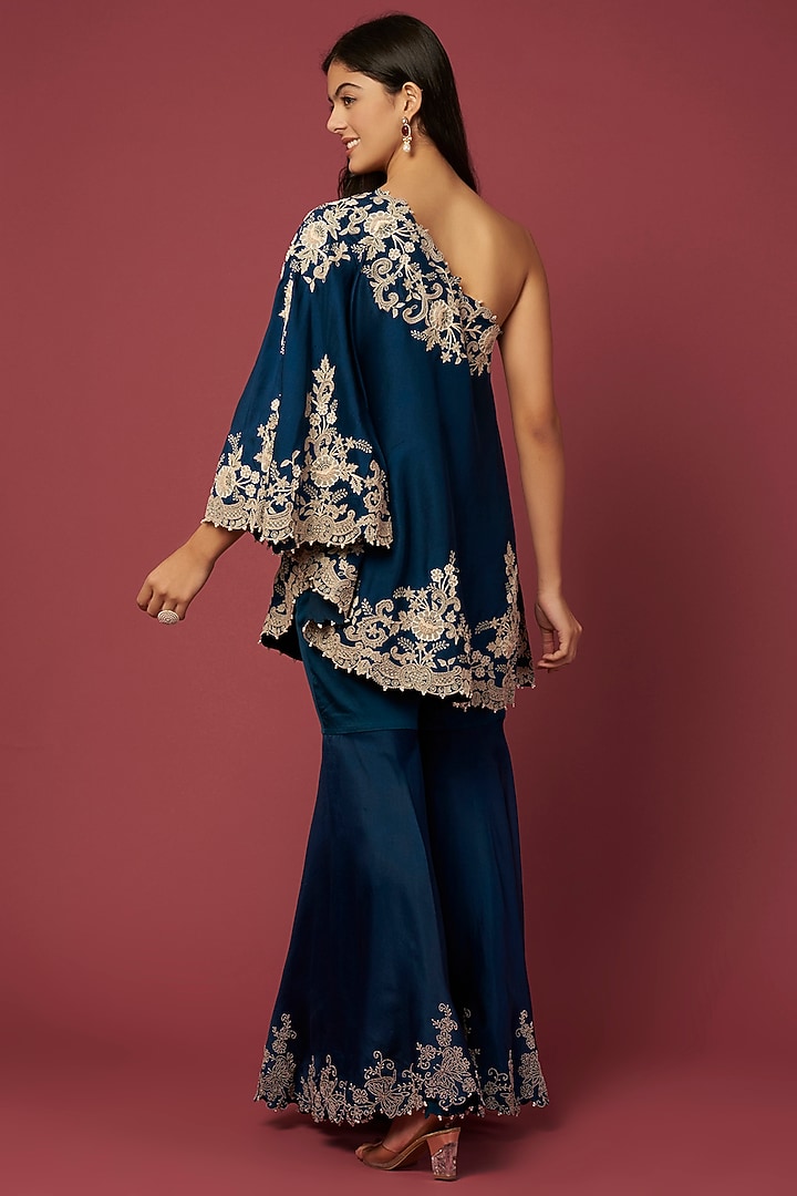 Peacock Blue Organza Gharara Pants by Minaxi Dadoo at Pernia's Pop Up Shop