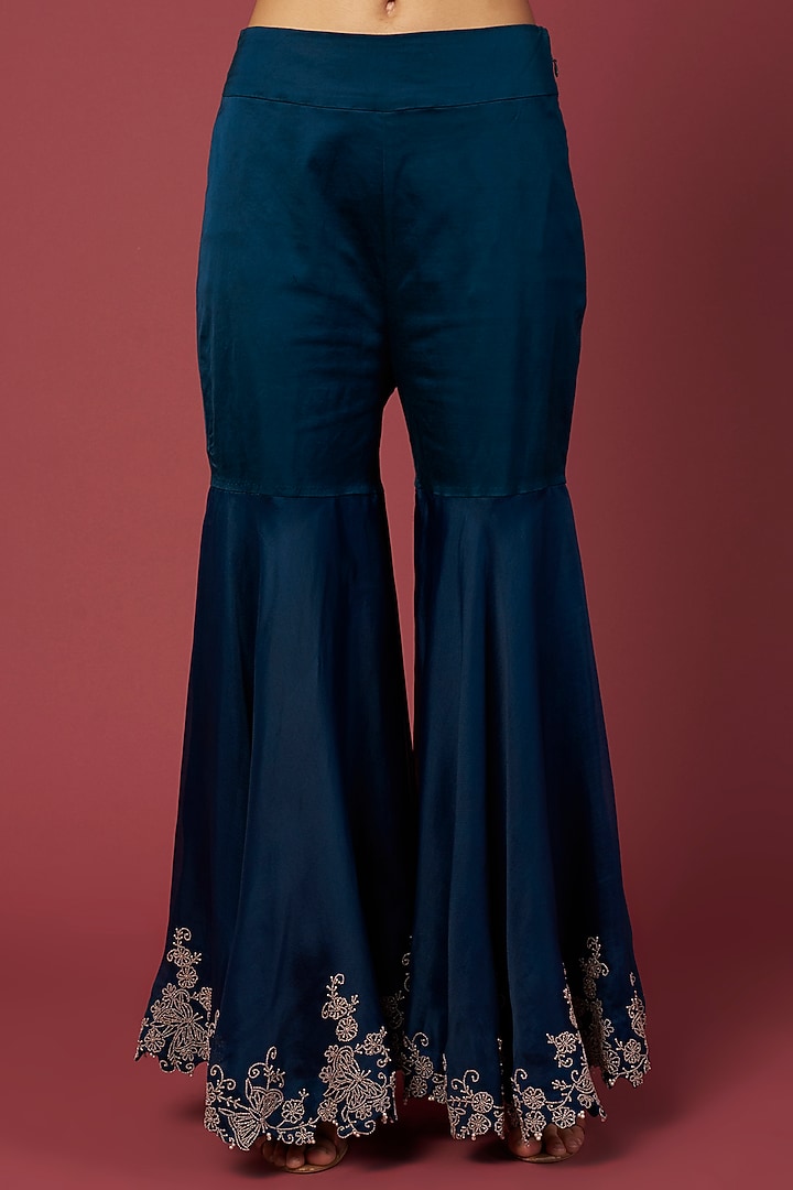Peacock Blue Organza Gharara Pants by Minaxi Dadoo at Pernia's Pop Up Shop