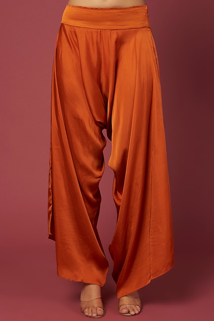 Rust Orange Silk Embroidered Cape Set by Minaxi Dadoo at Pernia's Pop Up Shop