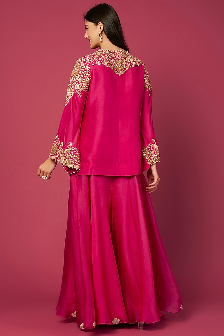 Rani Pink Organza Bridal Sharara Set by Minaxi Dadoo at Pernia's Pop Up Shop