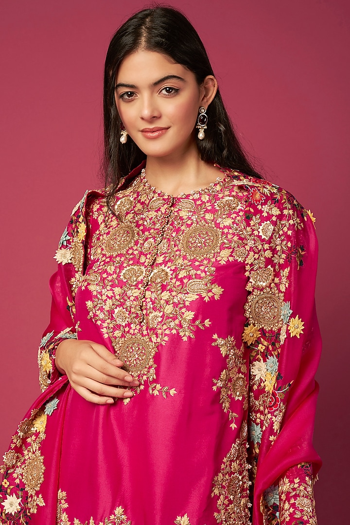 Rani Pink Organza Bridal Sharara Set by Minaxi Dadoo at Pernia's Pop Up Shop