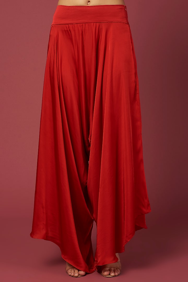 Red Dupion & Silk Embroidered Cape Set by Minaxi Dadoo at Pernia's Pop Up Shop