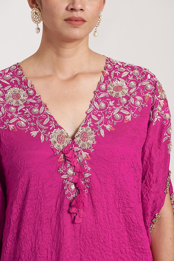 Rani Pink Embroidered Kaftan Set by Minaxi Dadoo at Pernia's Pop Up Shop
