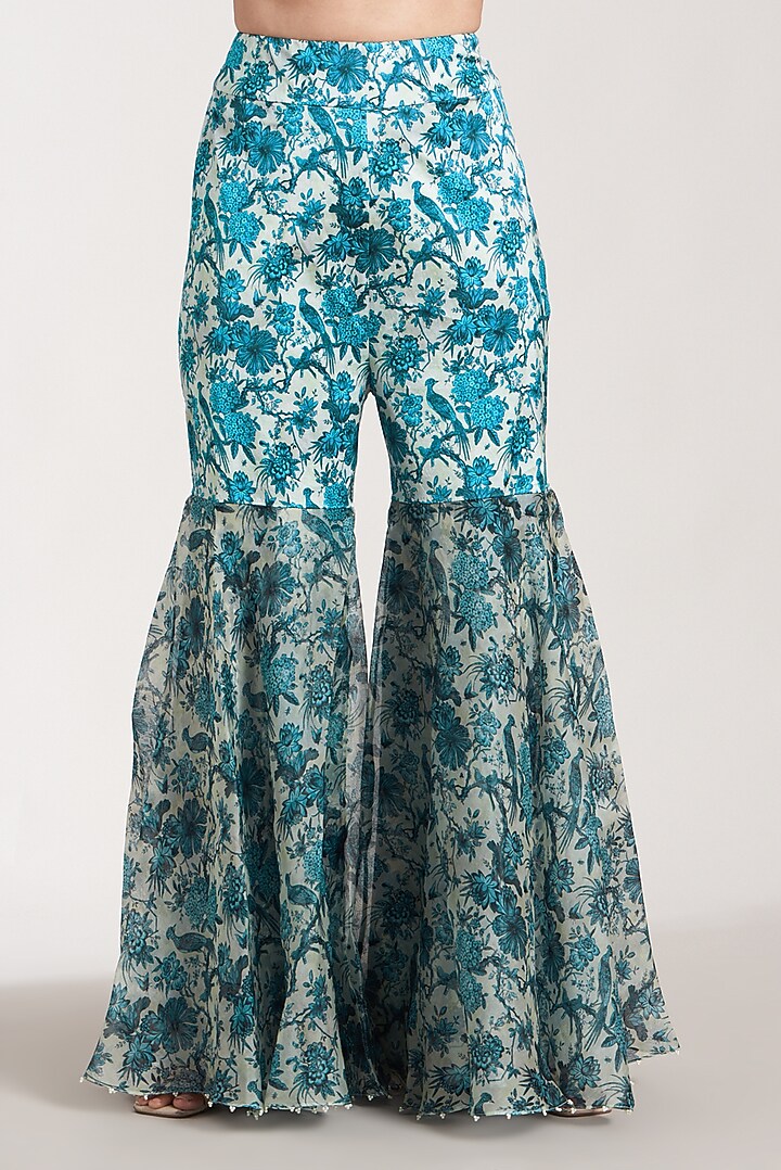 Peacock Blue Dupion Embroidered Cape Set by Minaxi Dadoo at Pernia's Pop Up Shop