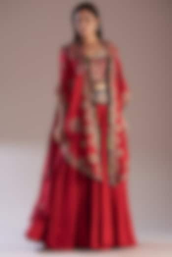 Red Chanderi Mirror Work Bridal Lehenga Set by Minaxi Dadoo at Pernia's Pop Up Shop