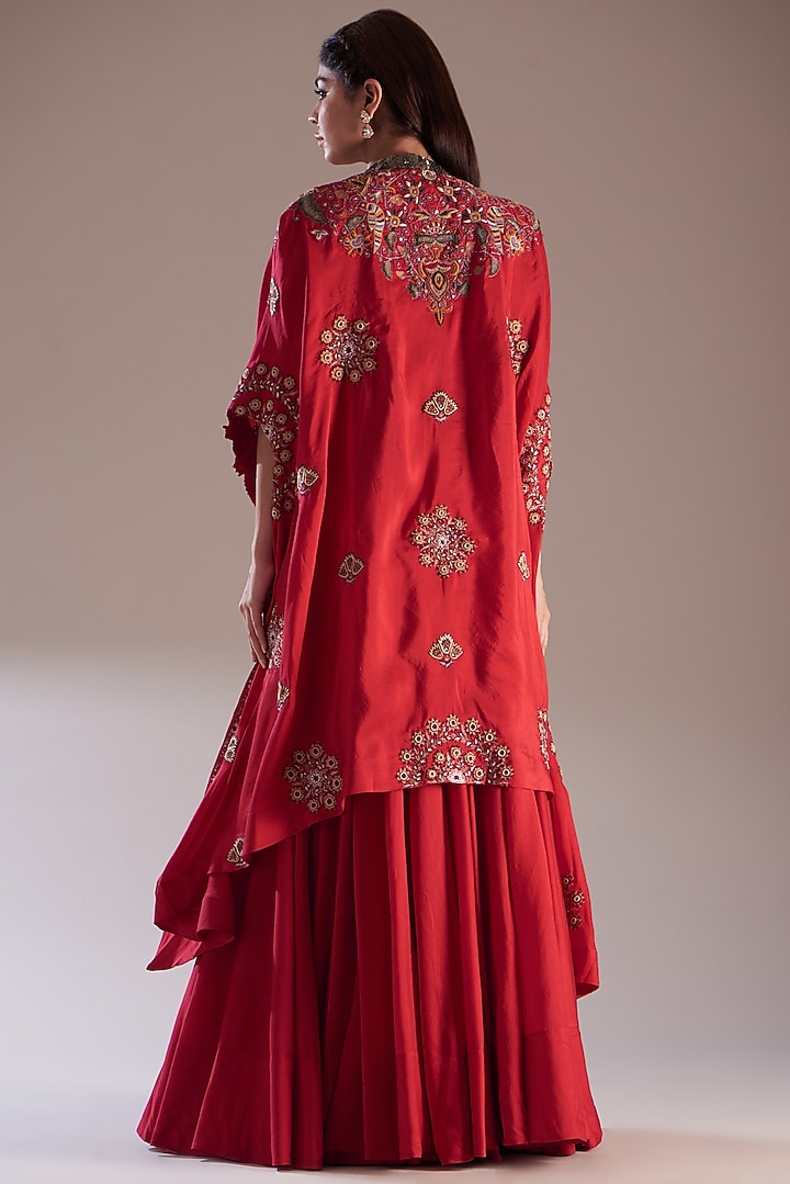 Red Chanderi Mirror Work Bridal Lehenga Set by Minaxi Dadoo at Pernia's Pop Up Shop