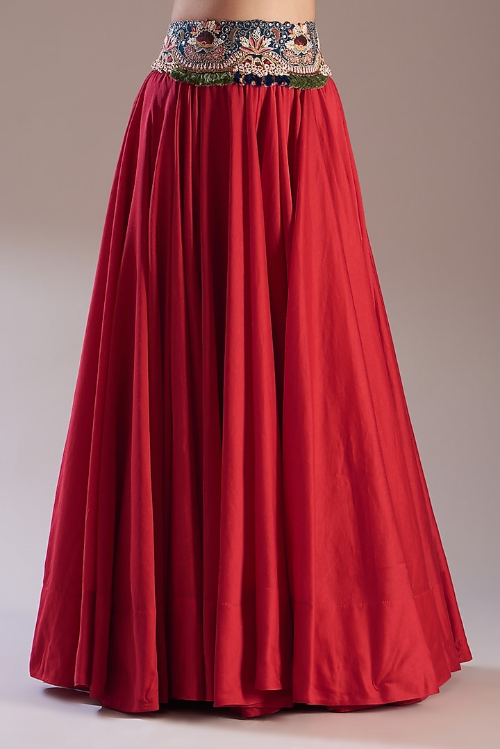 Red Chanderi Mirror Work Bridal Lehenga Set by Minaxi Dadoo at Pernia's Pop Up Shop