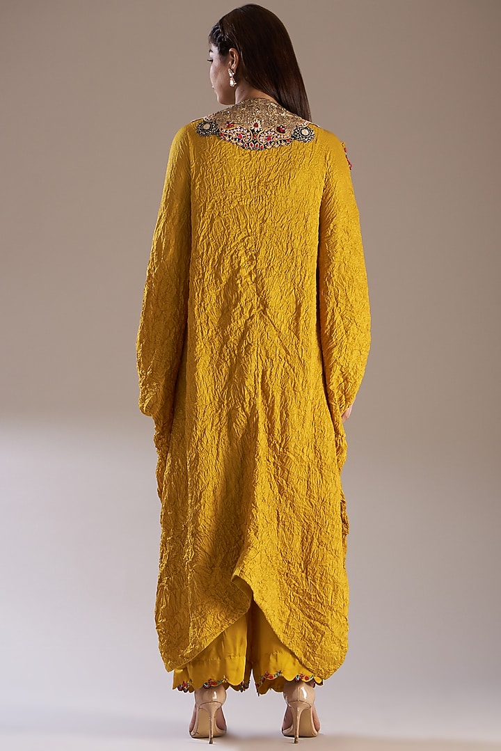 Yellow Silk & Dupion Embroidered Kaftan Set by Minaxi Dadoo at Pernia's Pop Up Shop