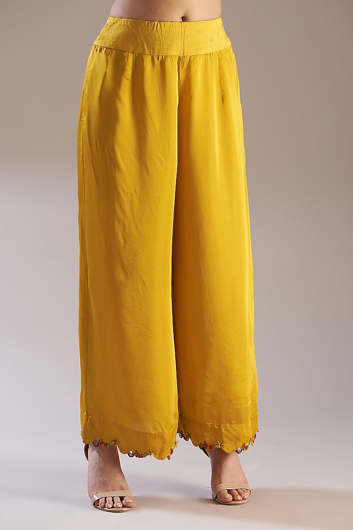 Yellow Silk & Dupion Embroidered Kaftan Set by Minaxi Dadoo at Pernia's Pop Up Shop