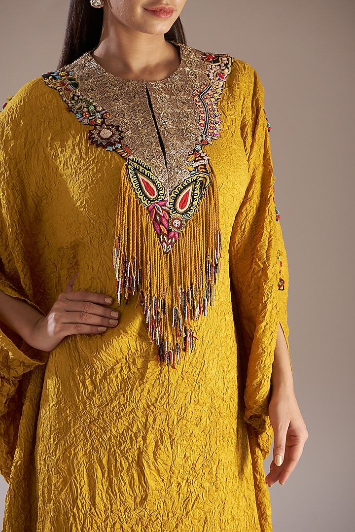 Yellow Silk & Dupion Embroidered Kaftan Set by Minaxi Dadoo at Pernia's Pop Up Shop