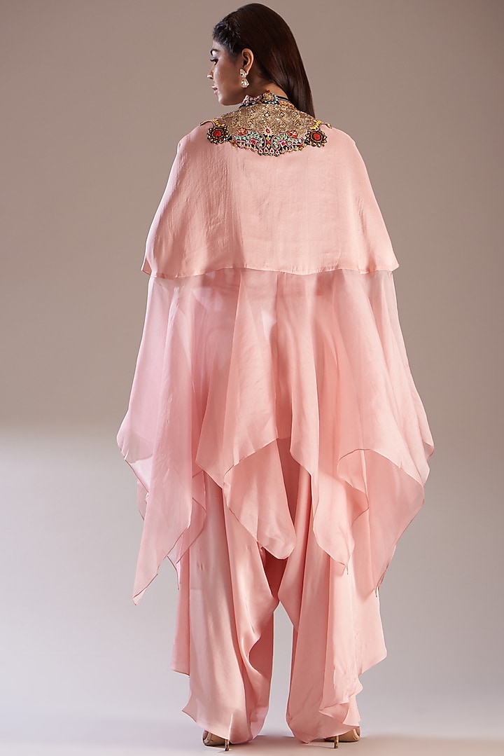 Pink Organza Embroidered Cape Set by Minaxi Dadoo at Pernia's Pop Up Shop