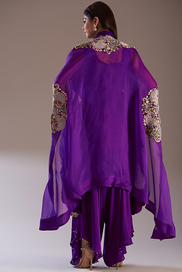 Purple Organza Embroidered Cape Set by Minaxi Dadoo at Pernia's Pop Up Shop