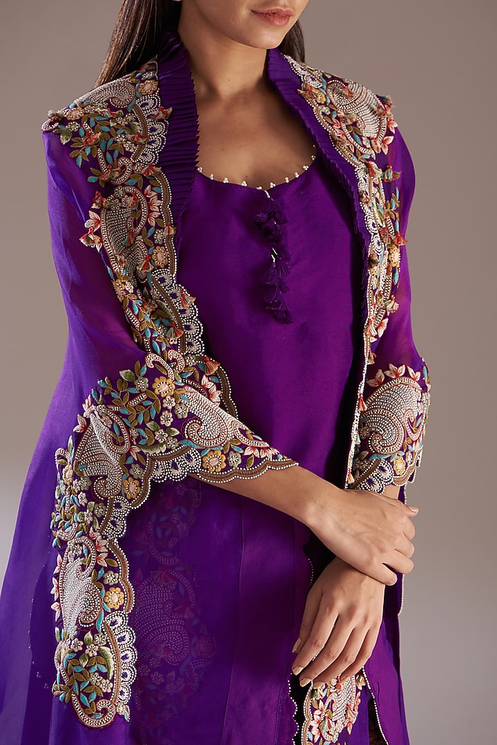 Purple Organza Embroidered Cape Set by Minaxi Dadoo at Pernia's Pop Up Shop
