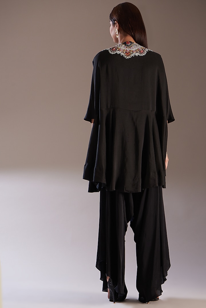 Black Silk Cape Set by Minaxi Dadoo at Pernia's Pop Up Shop