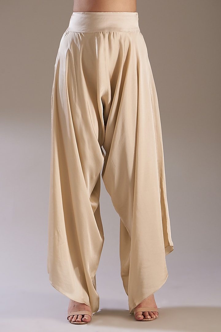 Beige Silk Embroidered Cape Set by Minaxi Dadoo at Pernia's Pop Up Shop