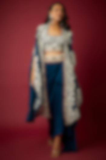 Teal Organza Cape Set by Minaxi Dadoo at Pernia's Pop Up Shop