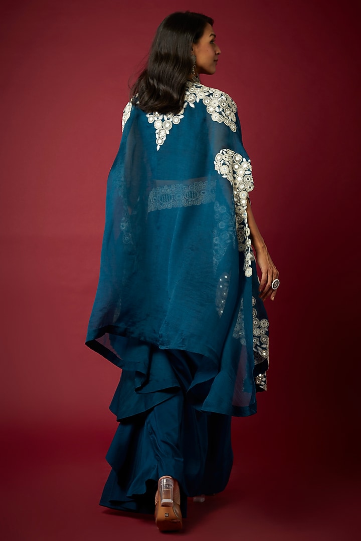 Teal Organza Cape Set by Minaxi Dadoo at Pernia's Pop Up Shop