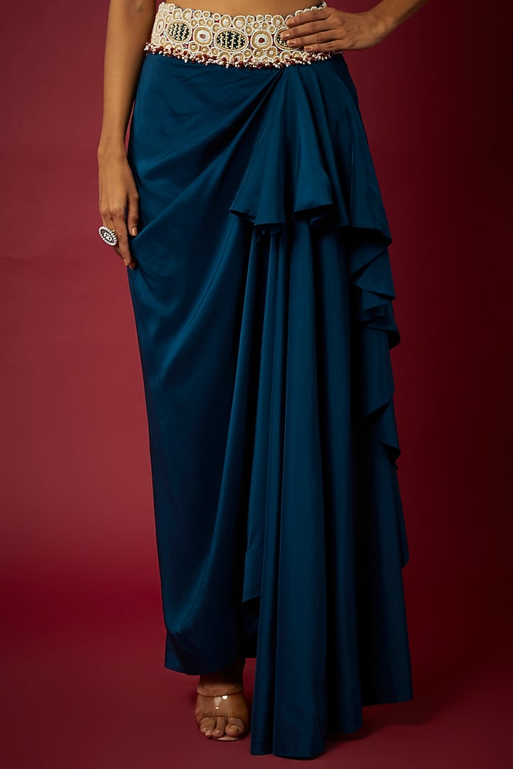Teal Organza Cape Set by Minaxi Dadoo at Pernia's Pop Up Shop