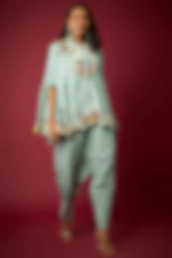 Powder Blue China Dupion Cape Set by Minaxi Dadoo at Pernia's Pop Up Shop