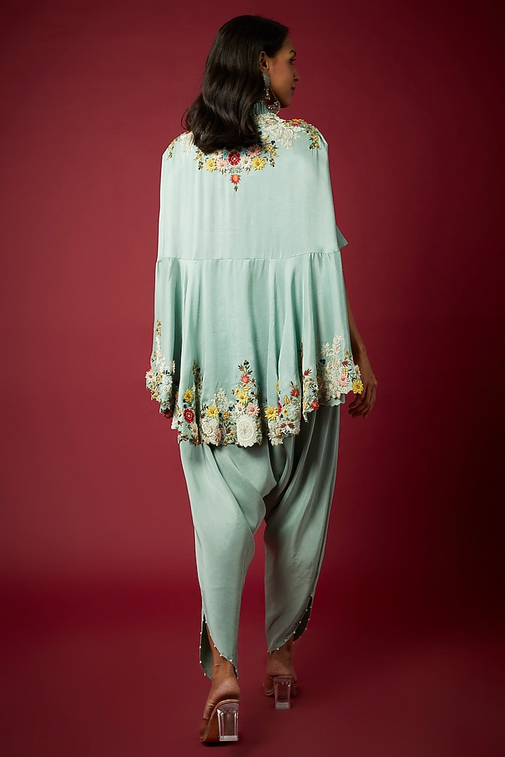 Powder Blue China Dupion Cape Set by Minaxi Dadoo at Pernia's Pop Up Shop