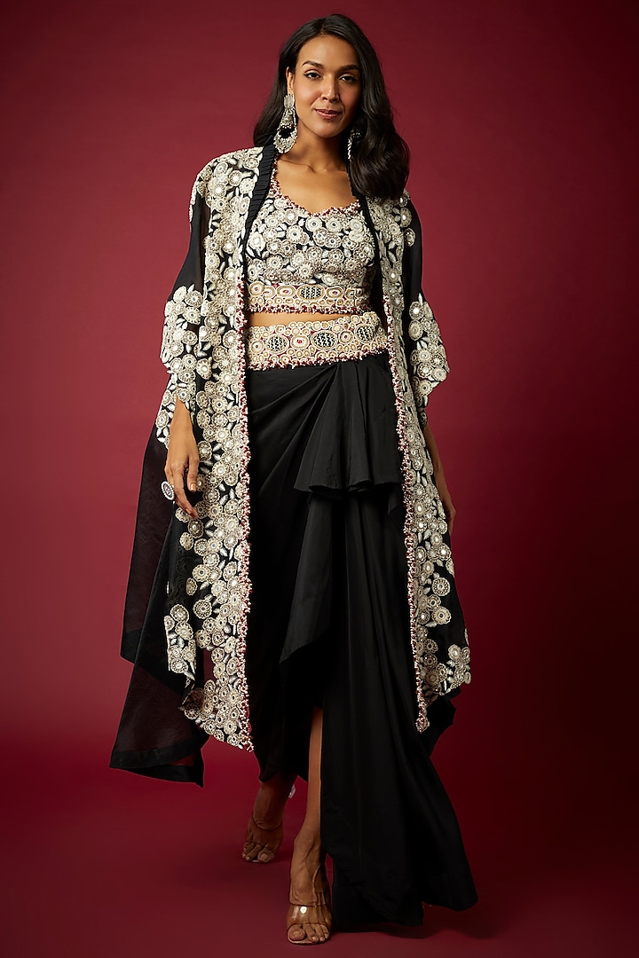 Black Organza Cape Set by Minaxi Dadoo at Pernia's Pop Up Shop