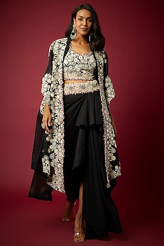 Black Organza Cape Set by Minaxi Dadoo