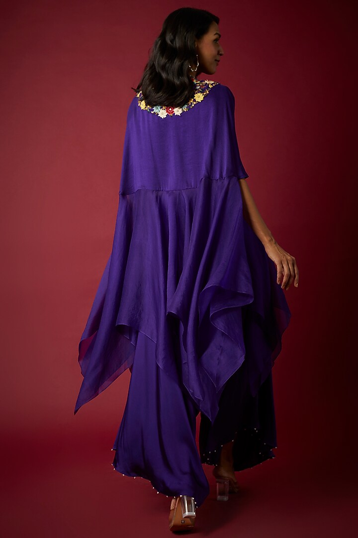 Indigo China Dupion & Satin Flared Kurta Set by Minaxi Dadoo at Pernia's Pop Up Shop