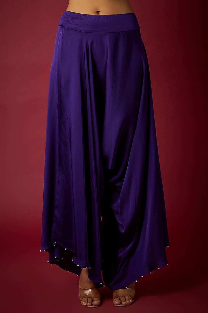 Indigo China Dupion & Satin Flared Kurta Set by Minaxi Dadoo at Pernia's Pop Up Shop