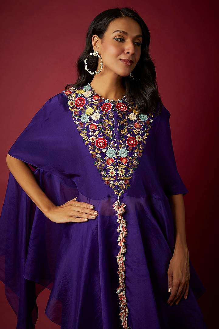 Indigo China Dupion & Satin Flared Kurta Set by Minaxi Dadoo at Pernia's Pop Up Shop