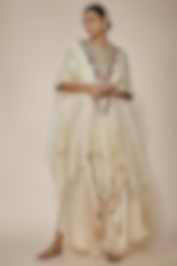 Beige Dupion Embroidered Handkerchief Cape Set by Minaxi Dadoo at Pernia's Pop Up Shop