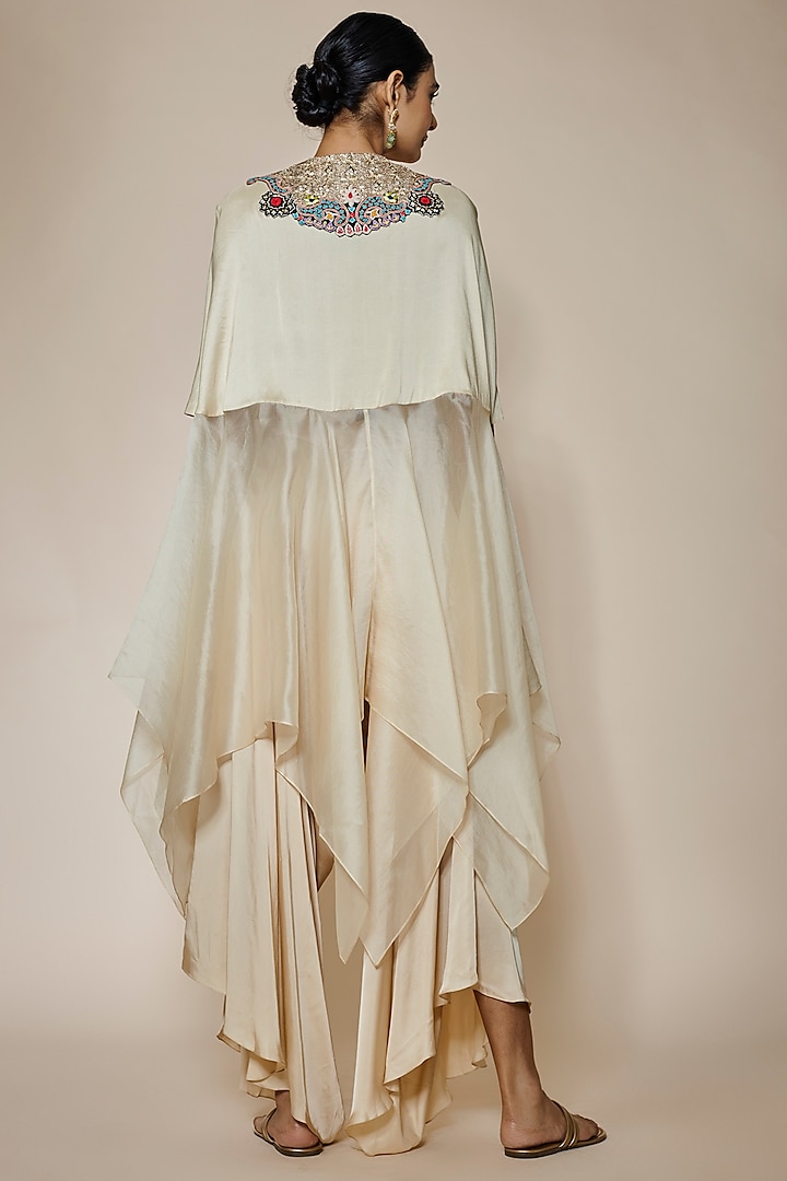 Beige Dupion Embroidered Handkerchief Cape Set by Minaxi Dadoo at Pernia's Pop Up Shop