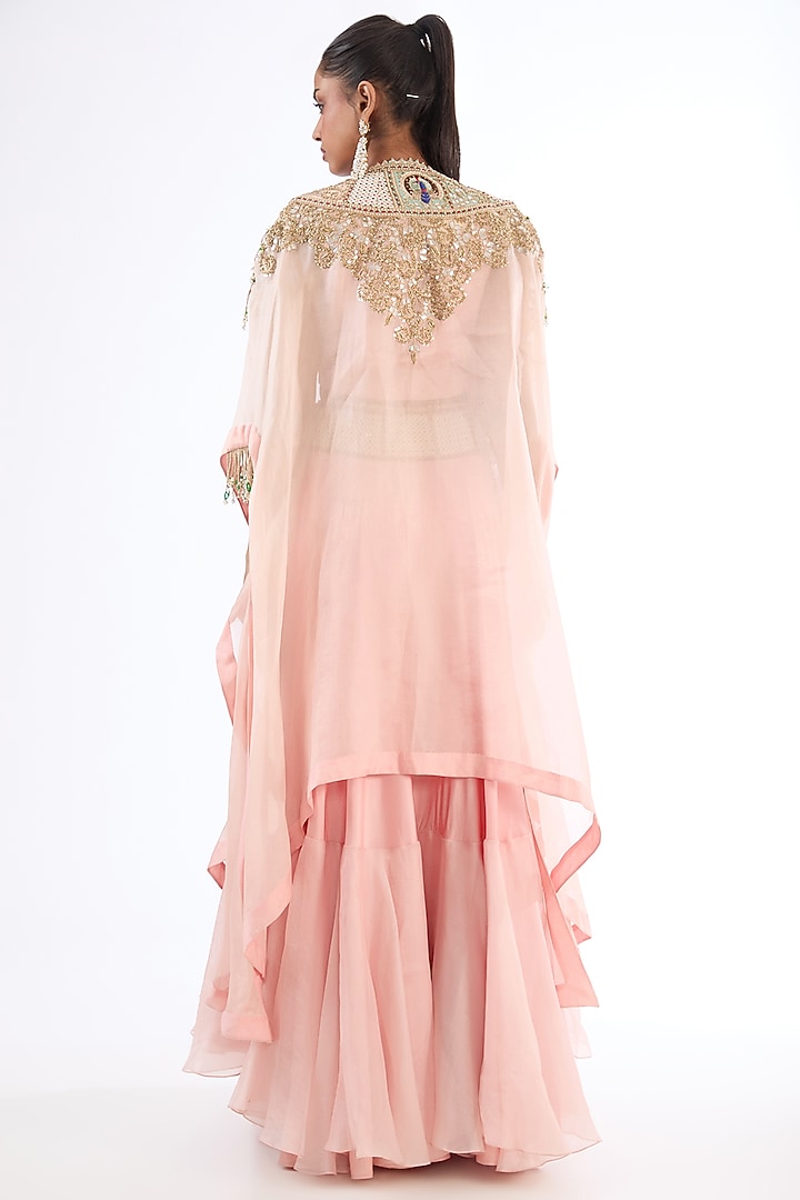 Pink Silk & Organza Zari Work Jacket Tiered Bridal Lehenga Set by Minaxi Dadoo at Pernia's Pop Up Shop