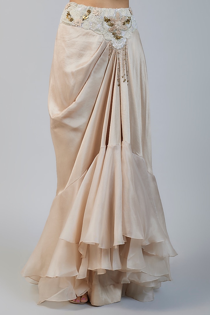 Ivory Organza Sequins Embroidered Butterfly Cape Set by Minaxi Dadoo at Pernia's Pop Up Shop