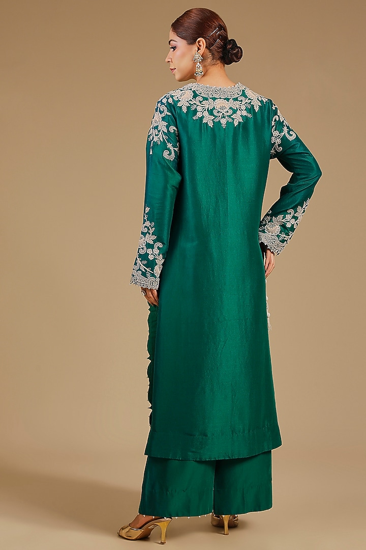 Green Dupion Pearl Work Straight Kurta Set by Minaxi Dadoo at Pernia's Pop Up Shop