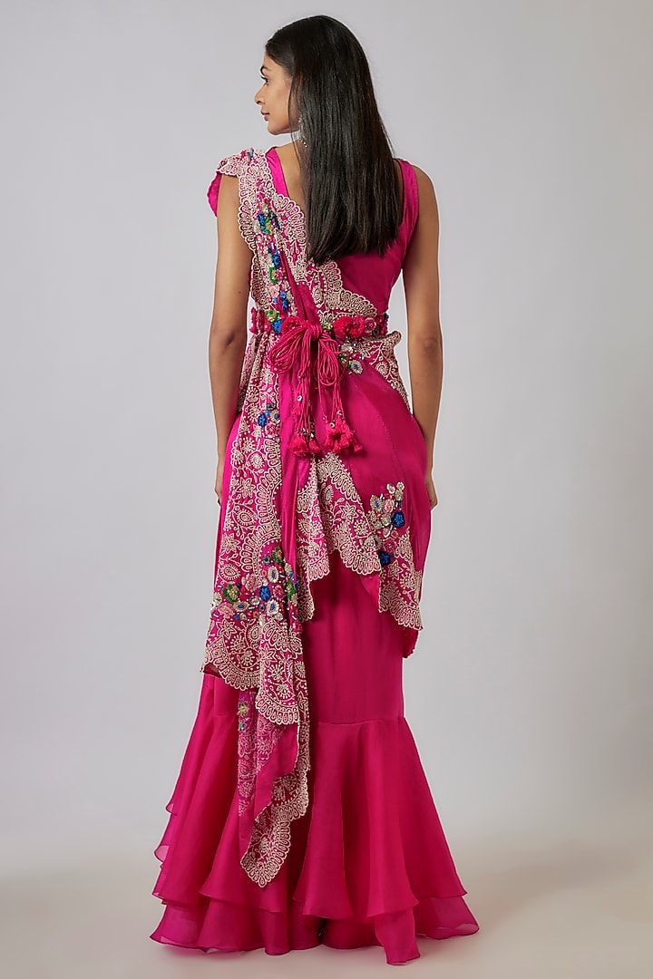 Rani Pink Silk & Organza Skirt Set by Minaxi Dadoo at Pernia's Pop Up Shop
