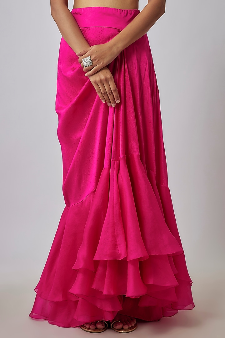 Rani Pink Silk & Organza Skirt Set by Minaxi Dadoo at Pernia's Pop Up Shop