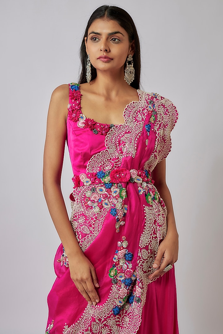 Rani Pink Silk & Organza Skirt Set by Minaxi Dadoo at Pernia's Pop Up Shop